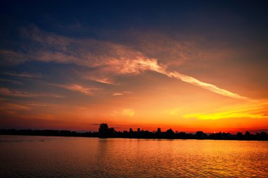 Resimli orman ve nehir.