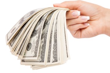 Birçok dolar kadın eli para ile düşüyor