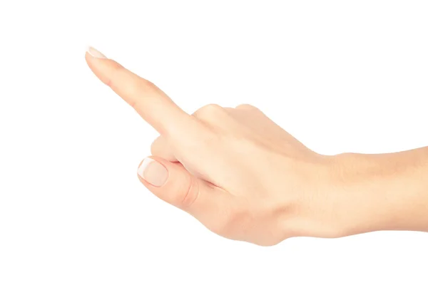 Mulher mão apontando — Fotografia de Stock