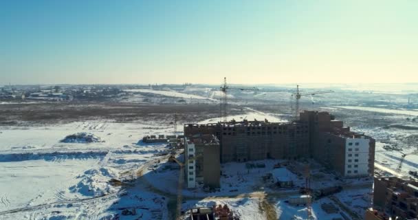 4k. Vue aérienne de la ville d'hiver — Video