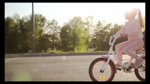 Little girl on a bicycle in summer park. cycling outdoors — Video Stock