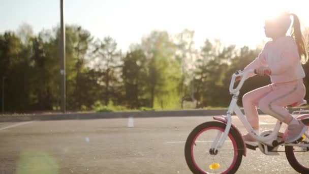 Little girl on a bicycle in summer park. cycling outdoors — Video Stock