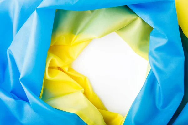 Stoffen Gebogen Vlag Van Oekraïne Geel Blauw Gat Ukraine Vlag — Stockfoto