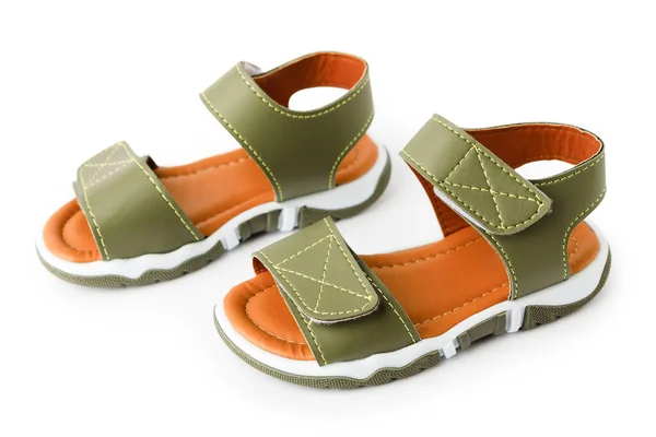 Zelené Dětské Sandály Izolované Bílém Pozadí Letní Obuv Dětské Boty — Stock fotografie
