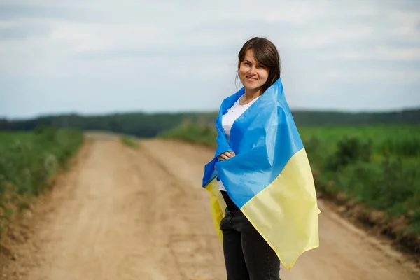 Woman Ukrainian Flag Wheat Field Happy Boy Celebrating Independence Day — Stock Photo, Image