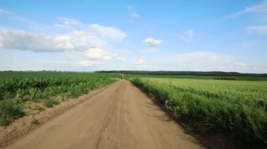 Kırsaldaki buğday tarlaları üzerinde uçan drone hasat ekinleri.