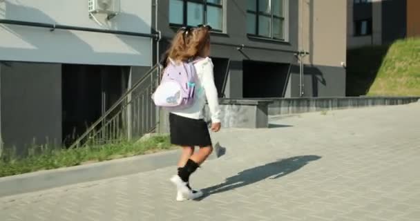 Little Girl Goes School Park Path Distance Education Concept Schoolgirl — Videoclip de stoc