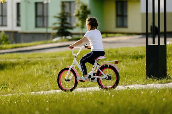 Little Girl Bicycle Summer Park Cycling Outdoors — Foto de Stock