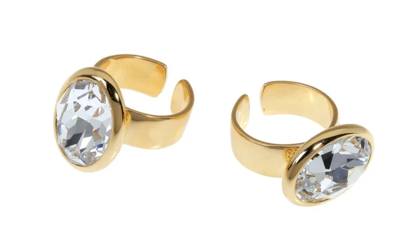 Deux anneaux plaqués or avec zircons — Photo