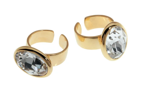 Deux anneaux plaqués or avec zircons — Photo