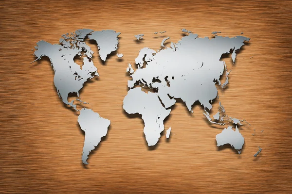 Metal World Map on wood — Stock Photo, Image