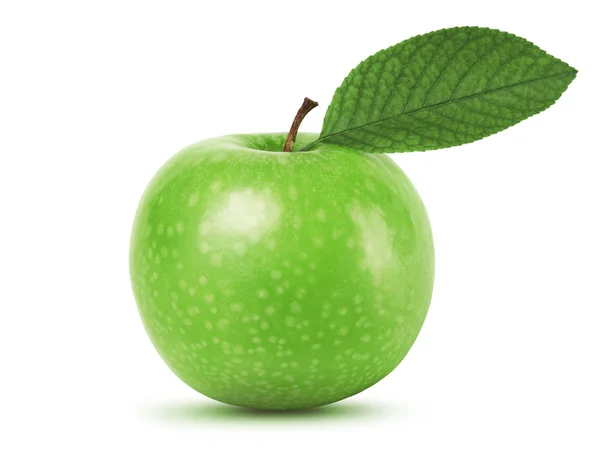 Green apple with leaf — Stock Photo, Image