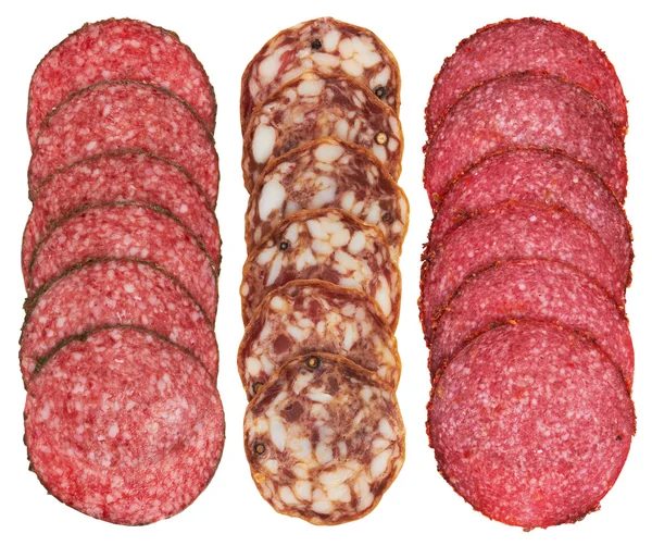 Trozos de salami en rodajas — Foto de Stock