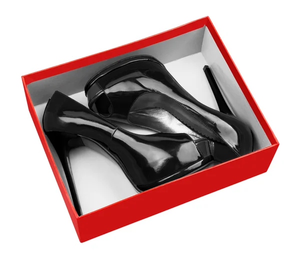 Black woman shoes in box — Stock Photo, Image