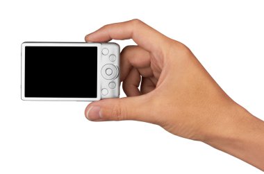 Elindeki dijital fotoğraf makinesi