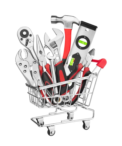 Mnoho nástrojů v nákupní košík — Stock fotografie