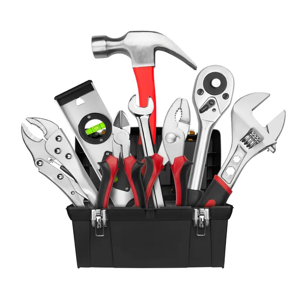 Veel tools in een gereedschapskist — Stockfoto