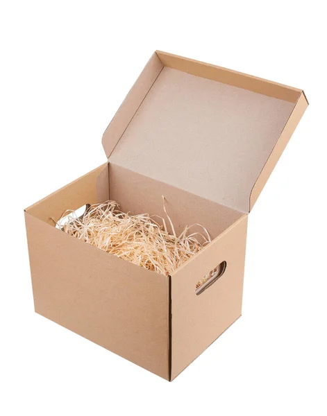 Открытая Картонная Коробка Изолирована Белом — стоковое фото