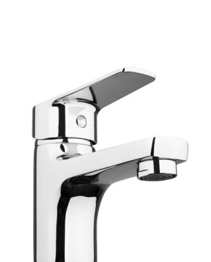 Karıştırıcı soğuk sıcak su. Modern banyo musluğu. Banyo musluğu. Krom kaplama metal. Beyaz arkaplanda izole.