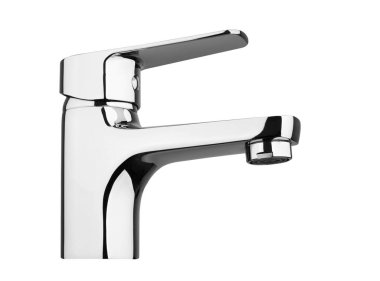Karıştırıcı soğuk sıcak su. Modern banyo musluğu. Banyo musluğu. Krom kaplama metal. Beyaz arkaplanda izole.