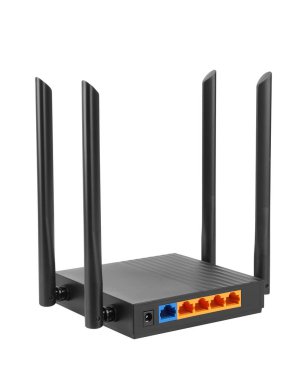 Beyaz arkaplanda antenleri izole edilmiş kablosuz Wi-Fi Router