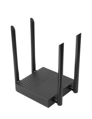 Beyaz arkaplanda antenleri izole edilmiş kablosuz Wi-Fi Router
