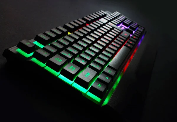 Gaming Keyboard Rgb Light Black Background — Stock Photo, Image