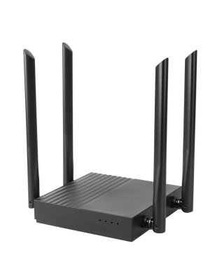 Beyaz arkaplanda antenleri izole edilmiş kablosuz Wi-Fi Router