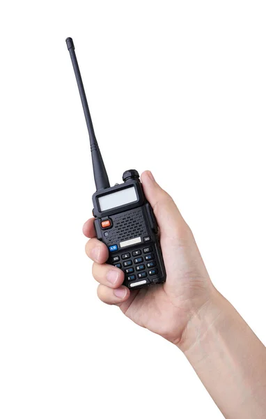 Draagbare Radio Transceiver Hand Geïsoleerd Witte Achtergrond — Stockfoto