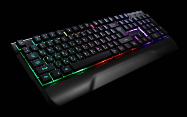 Gaming keyboard with RGB light, isolated on black background