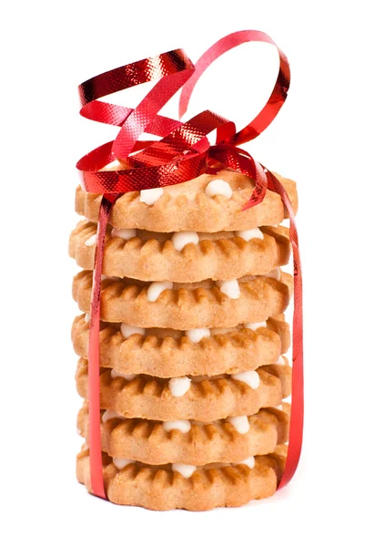Εορταστική καρδιά cookies που απομονώνονται σε λευκό φόντο — Φωτογραφία Αρχείου