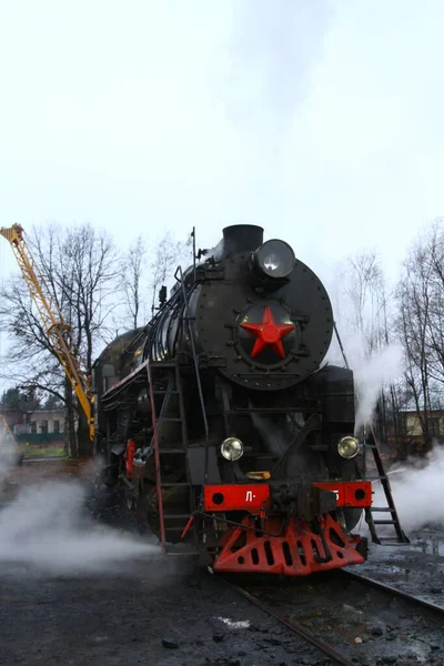 Ruskeala Park Karelia Rusland November 2021 Retro Stoomtrein Karelië Vervoer — Stockfoto