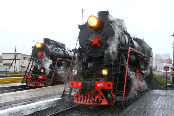 Ruskeala Park Karelia Russia November 2021 Retro Steam Train Karelia — ストック写真