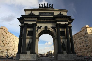 MOSCOW, Rusya - 7 Kasım 2021 Moskova Zafer Kemeri. Elementler ve detaylar.