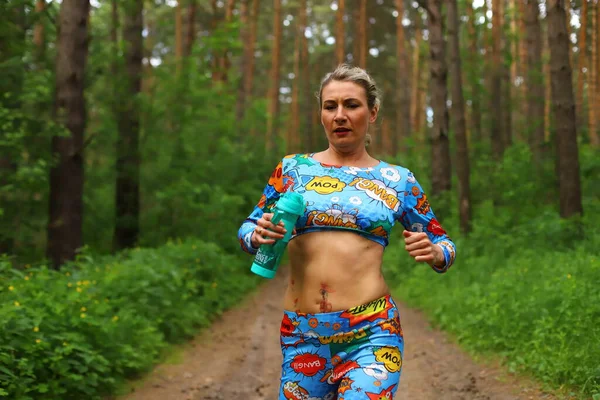 Altai Krai Russia June 2021 Funny Blond Girl Run Summer — Stock Photo, Image