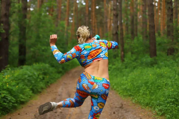 Altai Krai Russia June 2021 Funny Blond Girl Run Summer — Stock Photo, Image