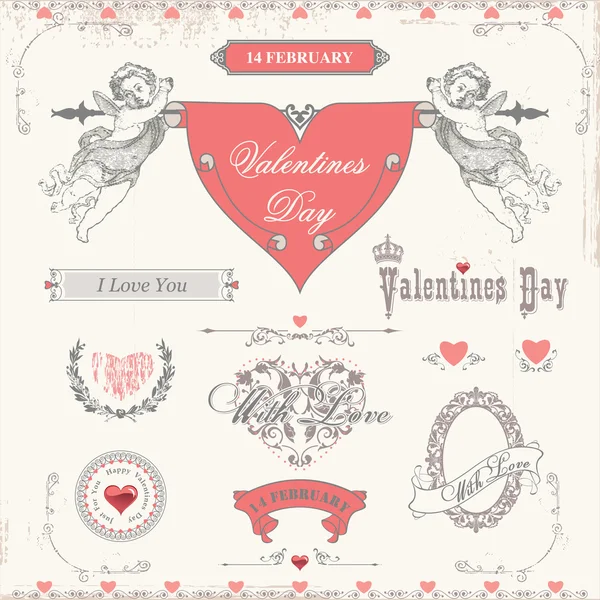 Etichette San Valentino, collezione elementi icone Vettoriali Stock Royalty Free