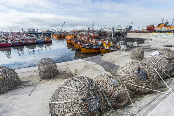 Turuncu balıkçı tekneleri, mar del plata, Arjantin — Stok fotoğraf