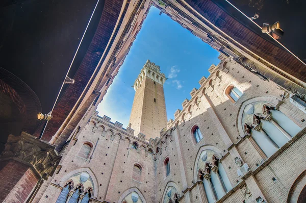 Public Palace and it 's Mangia Tower in Siena, Italy — стоковое фото