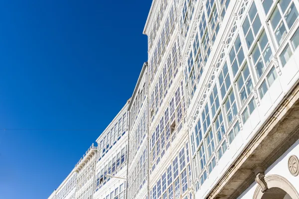 Wooden glazed windows in A Coruna, Galicia, Spain. — Stock Photo, Image