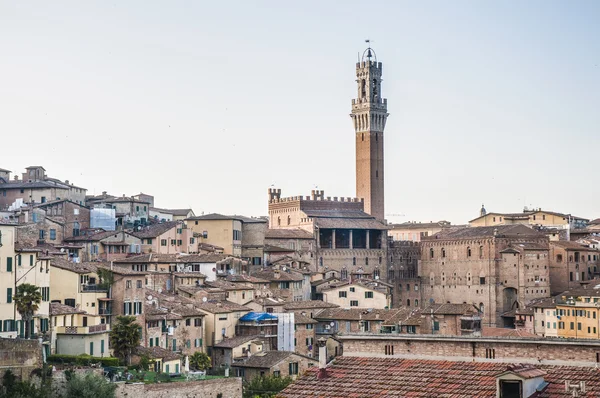 Öffentlicher palast und sein mangiaturm in siena, italien — Stockfoto