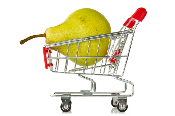 Shopping cart with green pear — Stock Photo, Image