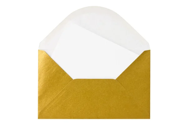 Enveloppe oro con carta en blanco Imagen de stock