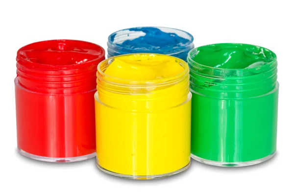 Quatre pots de peinture de couleur — Photo