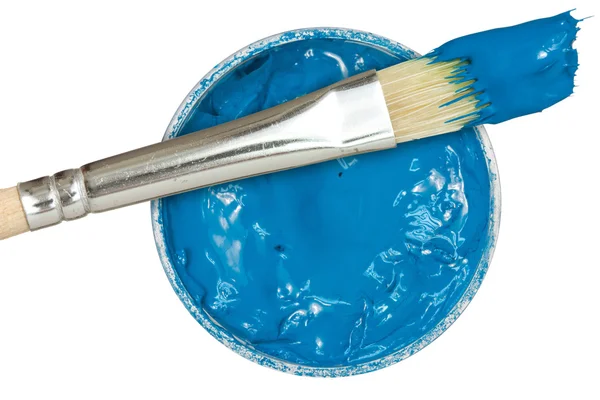 Blue paint with paintbrush — Stock Photo, Image