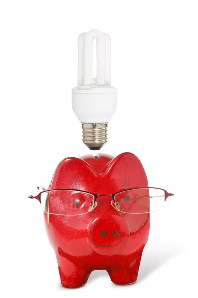 Piggy-bank with glasses and light bulb — Stock Photo, Image