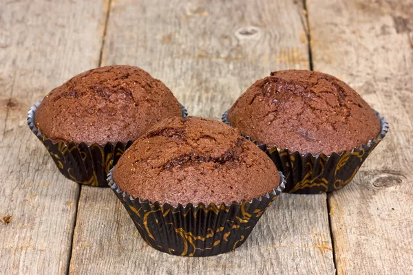 Three chocolate muffins — Stock Photo, Image