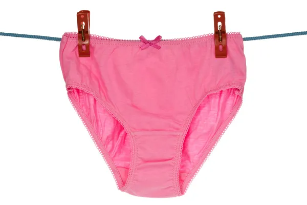 Pink panties hang on the clothes line — Stock Photo, Image