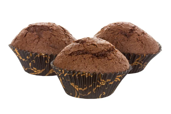 Three chocolate muffins on white — Stock Photo, Image