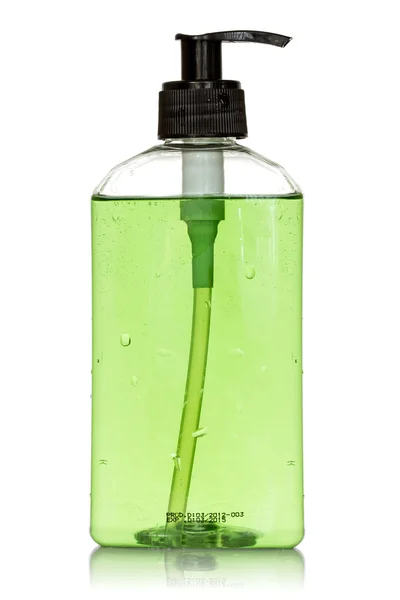 Bouteille avec savon liquide vert — Photo